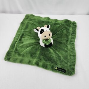 John Deere Cow Farm Baby Cuddle Security Green Blanket Plush Satiny Lovey